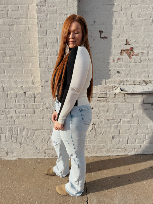 Two Tone Mock Sweater ☆ Black