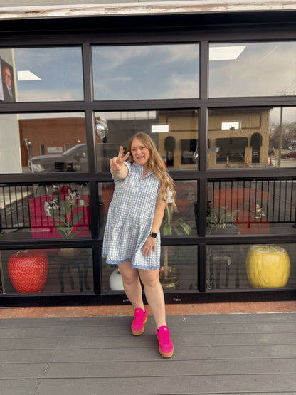 Checkered Half Button Down Dress