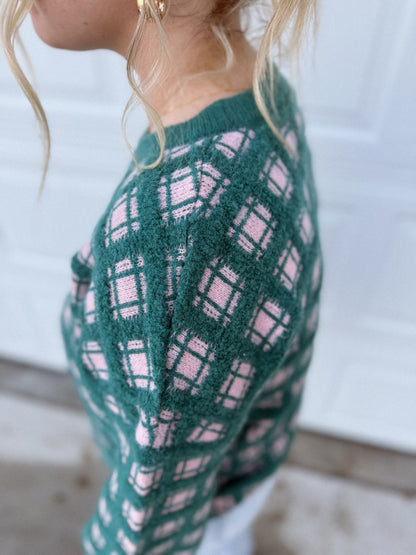 Soft Yarn Checker Knit Sweater