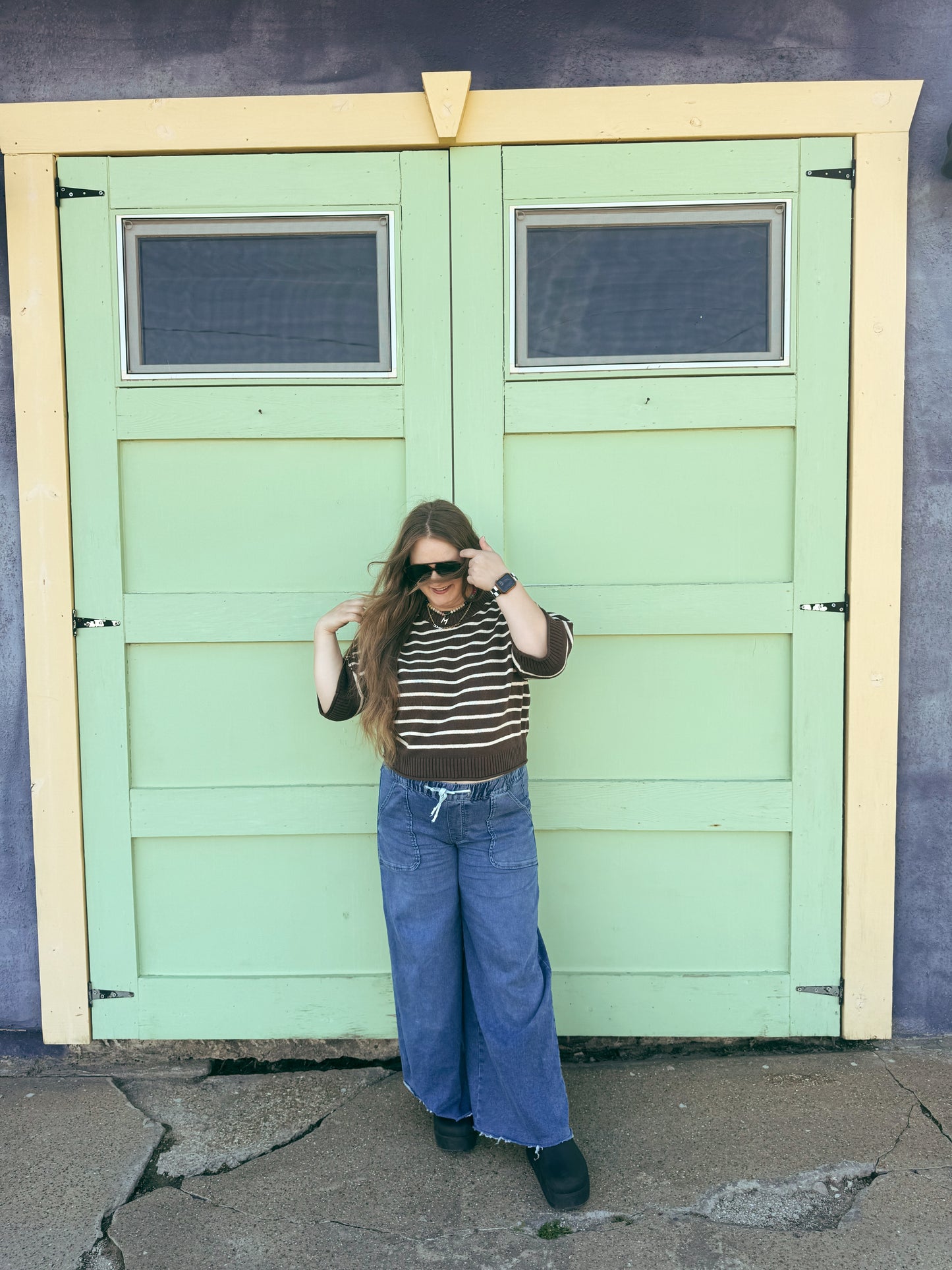 Brown Stripe Sweater Top