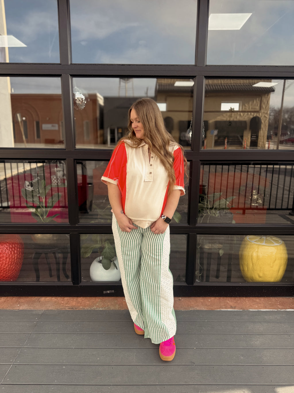 Lace Contrast Stripe Pants