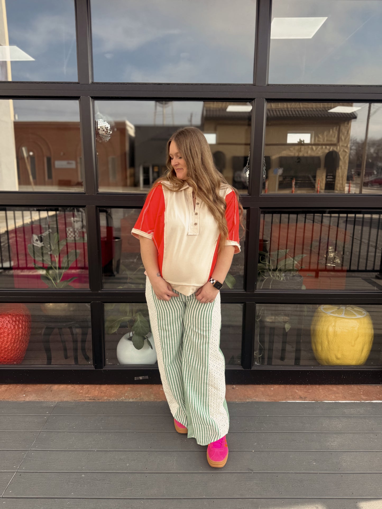 Lace Contrast Stripe Pants