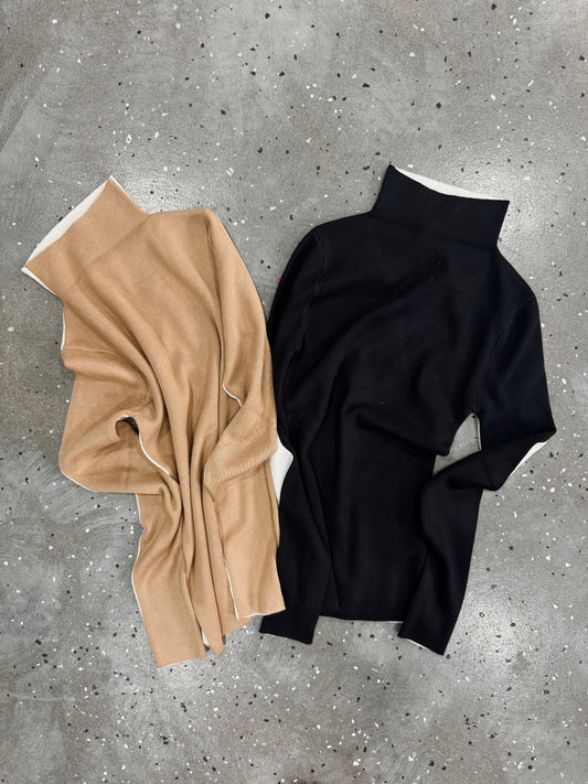 Two Tone Mock Sweater ☆ Khaki
