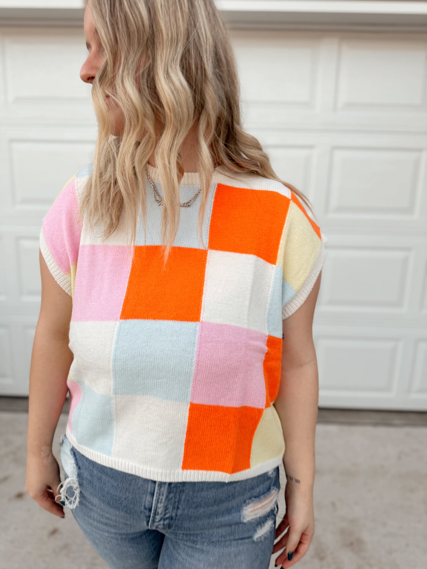 Multi Checker Sweater Top