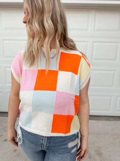 Multi Checker Sweater Top