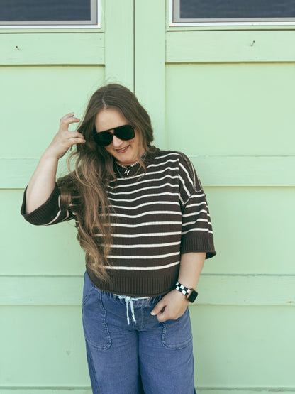 Brown Stripe Sweater Top