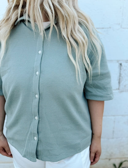 Waffle Button Top (sage)
