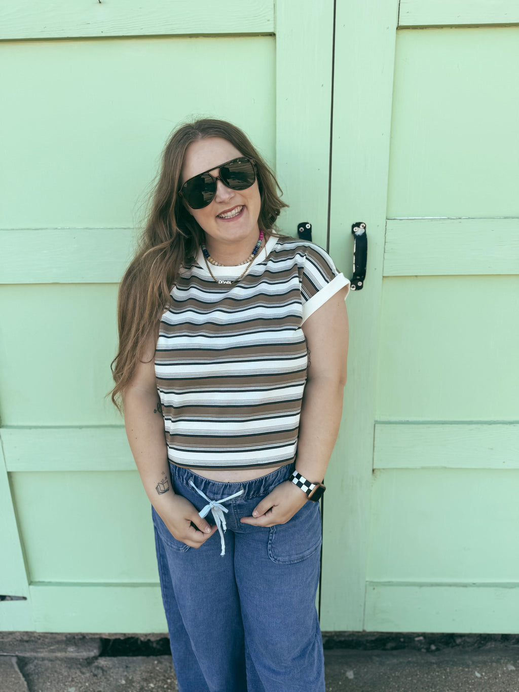Stripe Crewneck Sleeveless Top