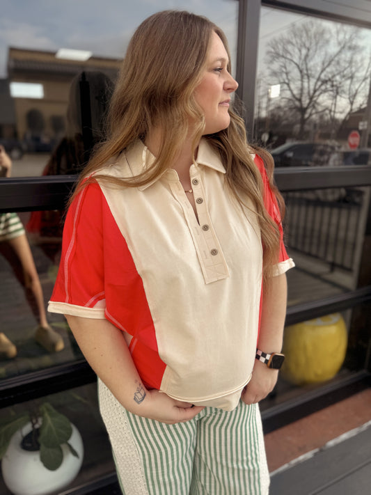 Colorblock Collared Top