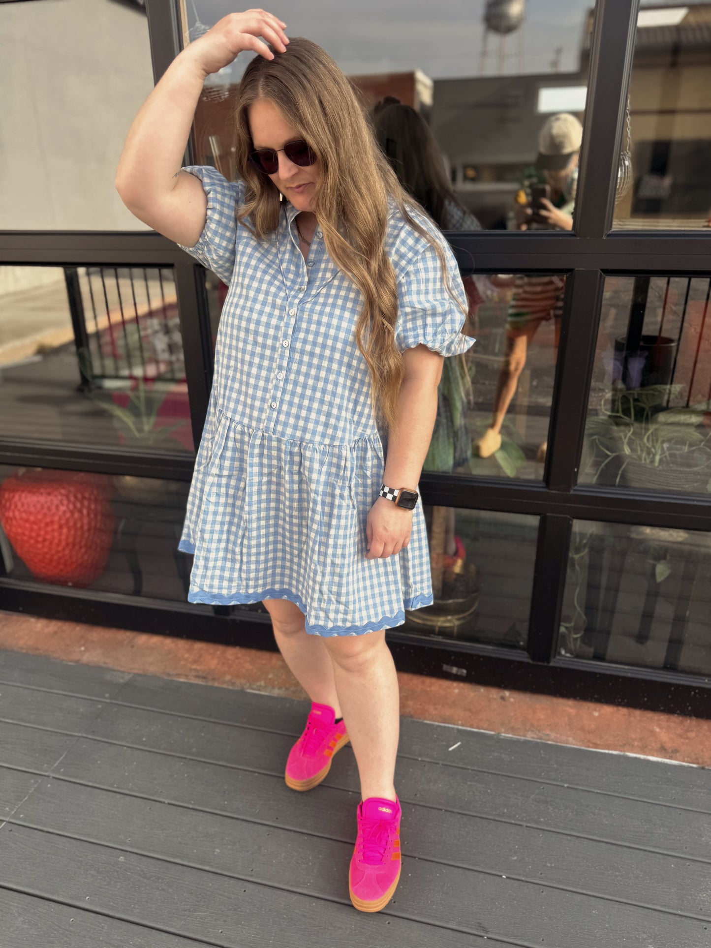 Checkered Half Button Down Dress