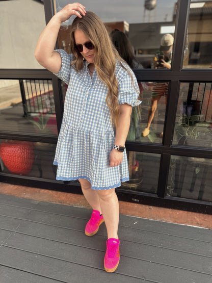 Checkered Half Button Down Dress