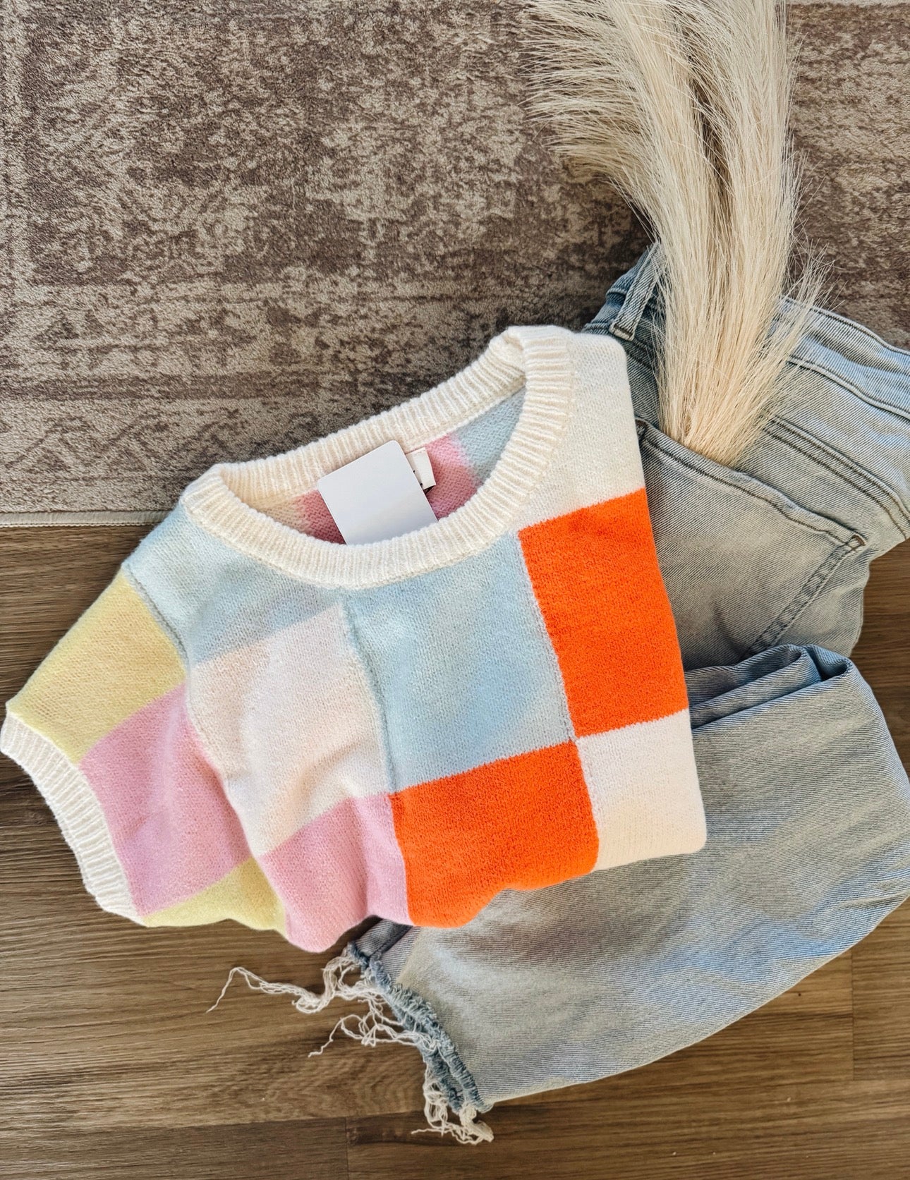 Multi Checker Sweater Top